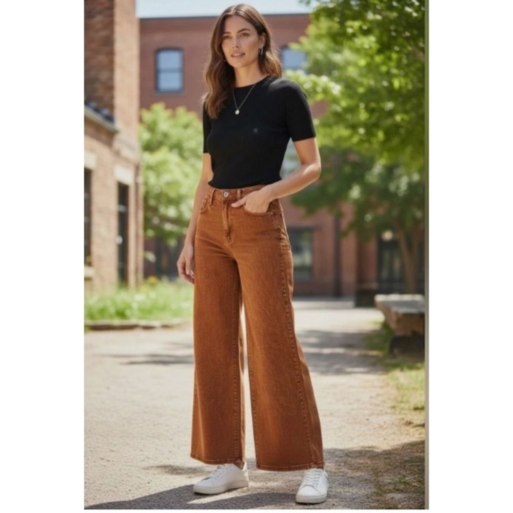 Judy Blue Retro Wide Leg Jeans High Rise Garment Dyed Size 11/30 (30X29) Raw Hem